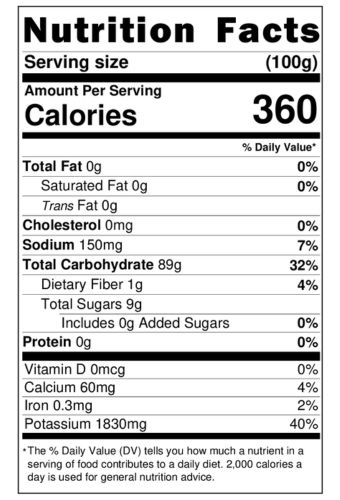 Coconut Water Powder Nutritional Label
