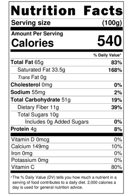 Fine Toasted Coconut Flakes Nutritional Label